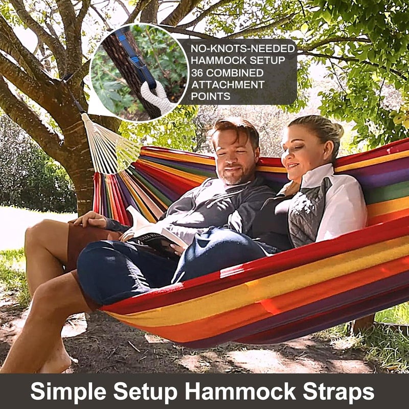 CHULIM Brazilian Double Hammock with Tree Straps,Extra Large 240x160cm,2 Persons Hammock for Backyard Patio Outdoor and Indoor,450lbs Weight Capacity,Soft Woven Cotton Fabric - Image 4